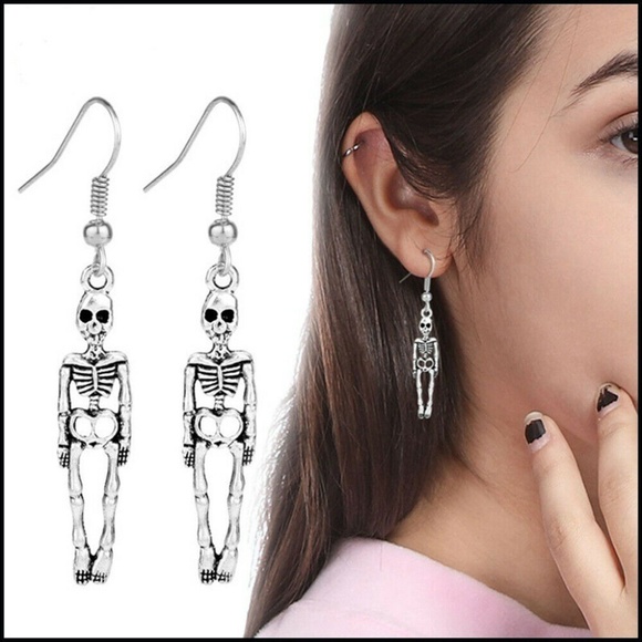 Skeleton Vintage Skull Dangle Gothic Earrings - Picture 2 of 5
